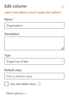 Organization column