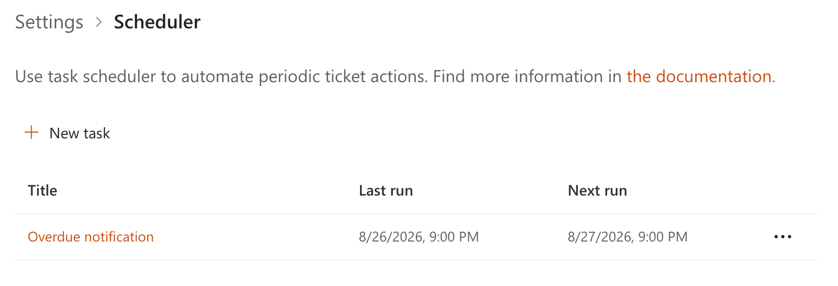 Predefined scheduler task for notifying assignees about overdue tickets