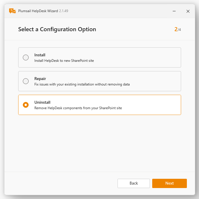 Wizard option selection