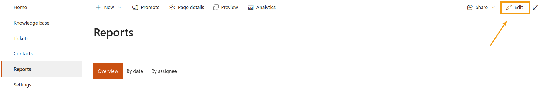 Reports page opened in edit mode