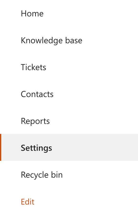 Settings button in the HelpDesk left navigation menu