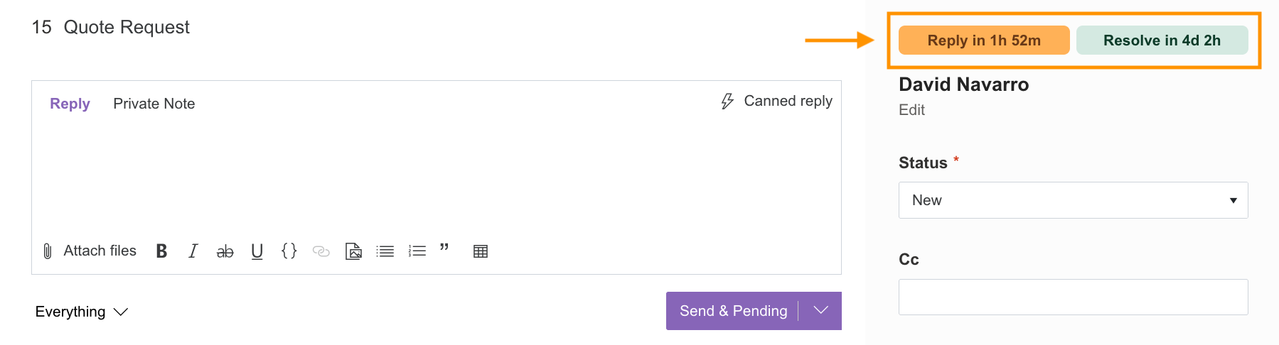 SLA metrics in ticket UI