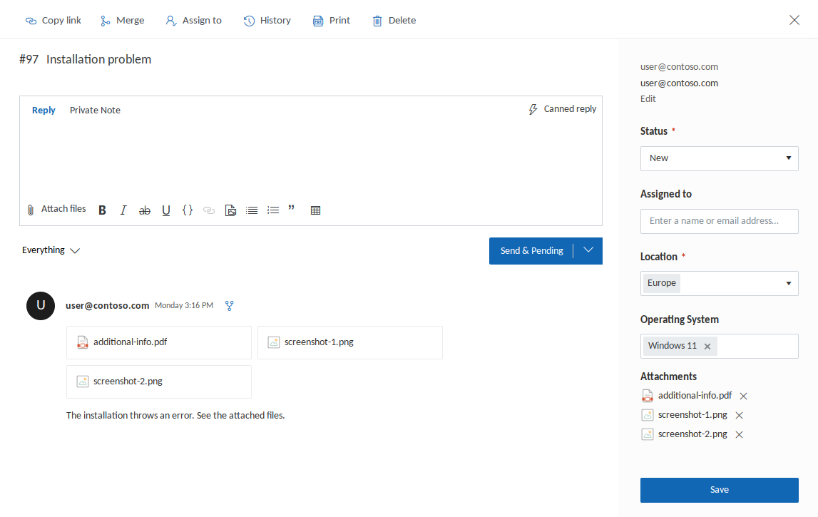 Ticket created in Plumsail HelpDesk