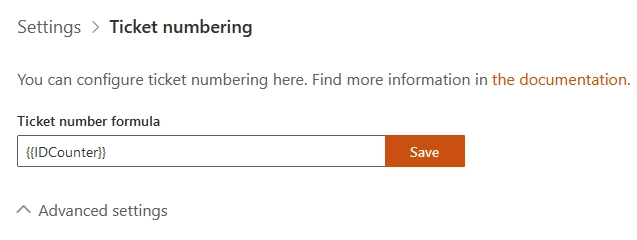 Ticket numbering settings page