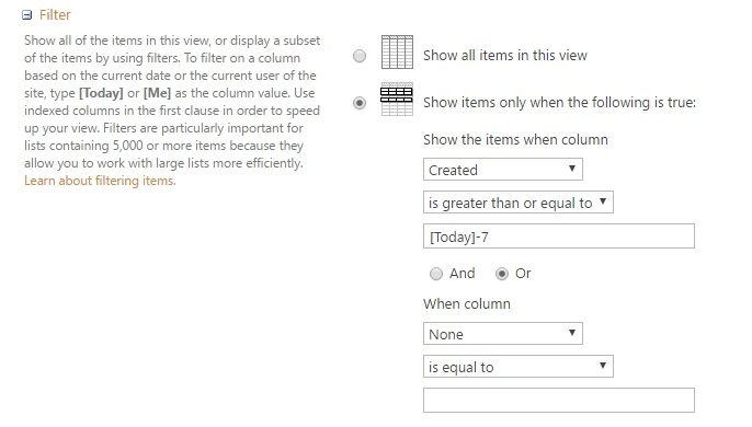 Filtering views