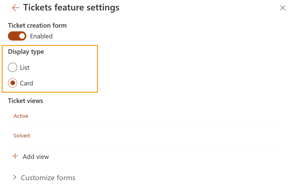 HelpDesk Web Widget type options in settings
