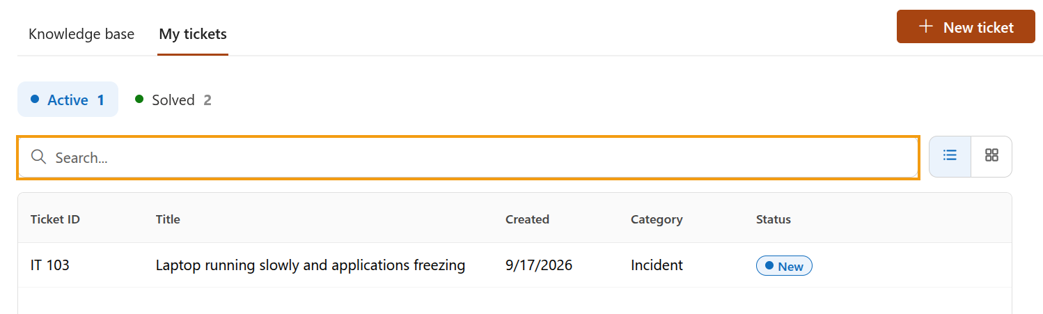 HelpDesk Web Widget highlighting the search box option