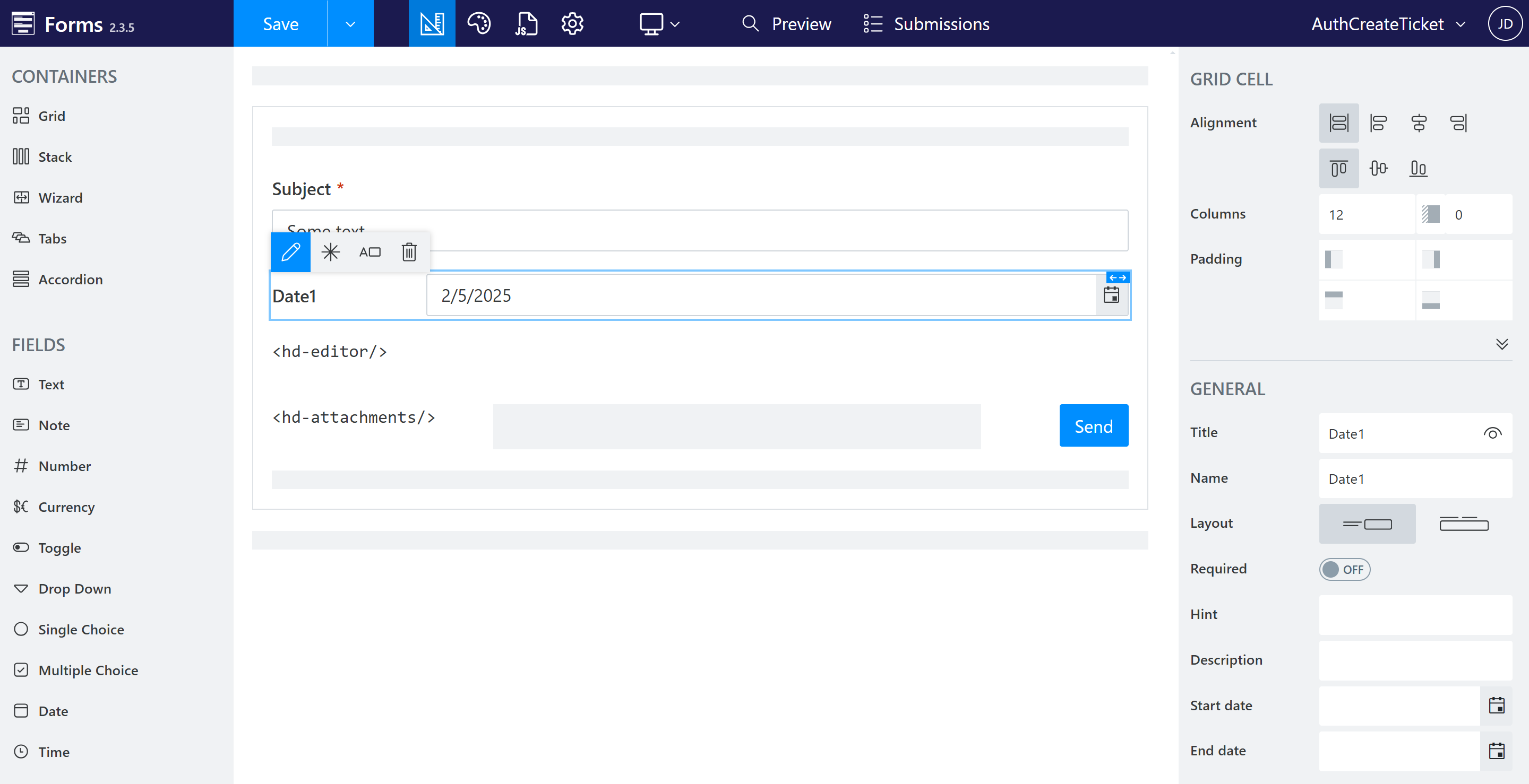 Custom widget form with date field