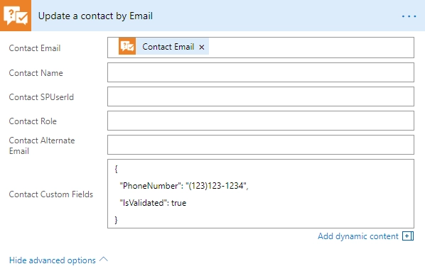 Update contact by email example