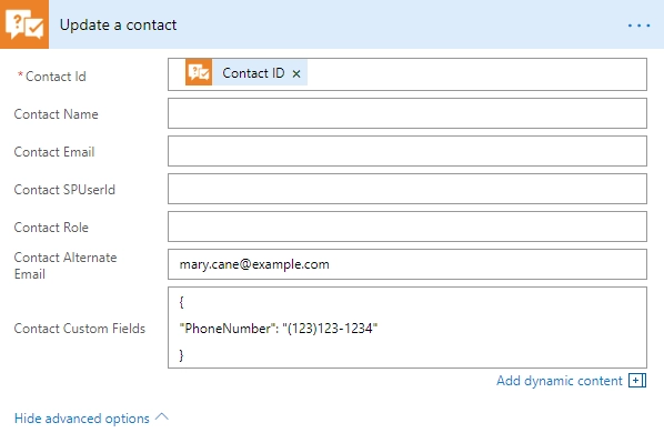 Update contact by ID example