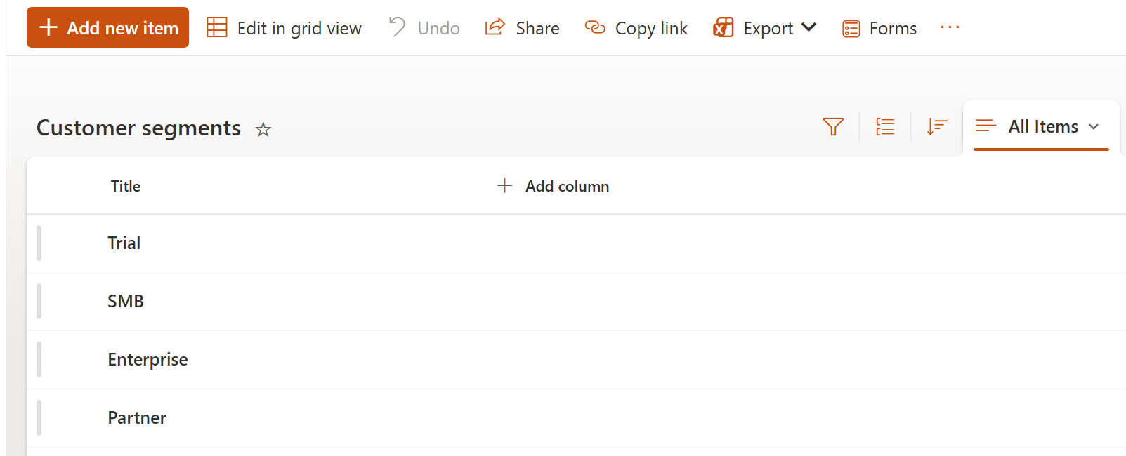 Customer segments SharePoint list for HelpDesk ticket reporting