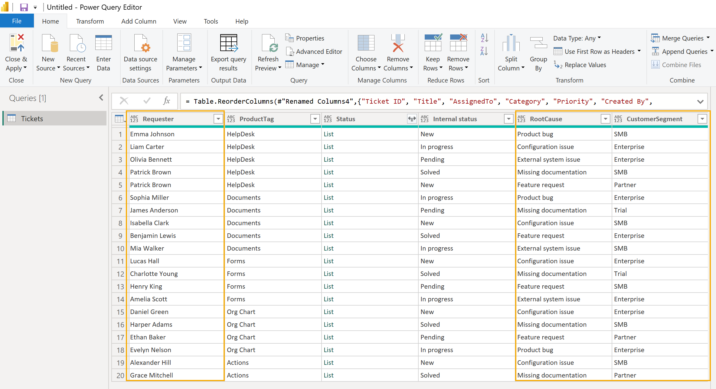 Expanded HelpDesk tags and lookup columns in Power Query