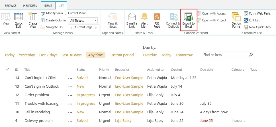 Export tickets
