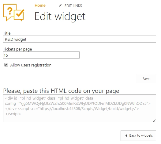 Generated HTML code