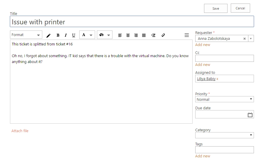 New ticket with predefined fields