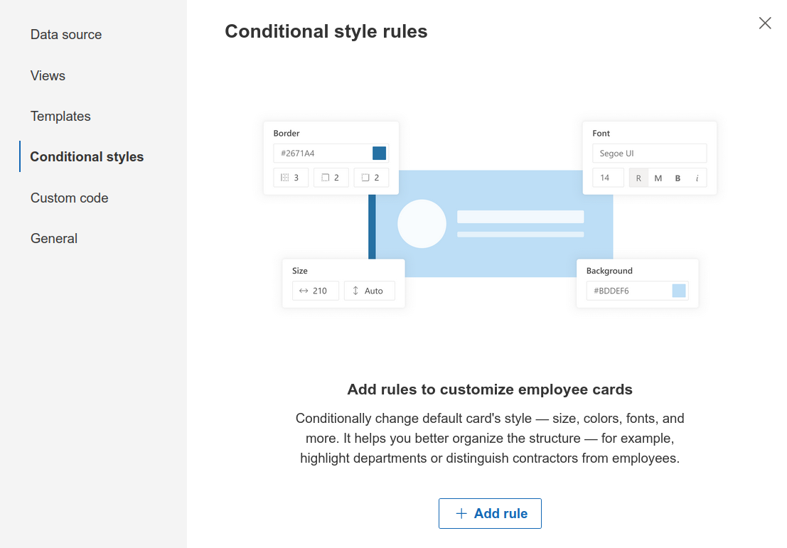 Open view in the conditional styles panel
