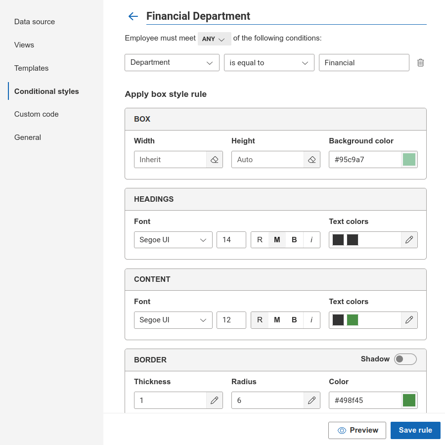 Create and configure conditional styles by department