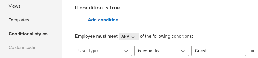 Conditional styles using a rule for external users in Entra ID