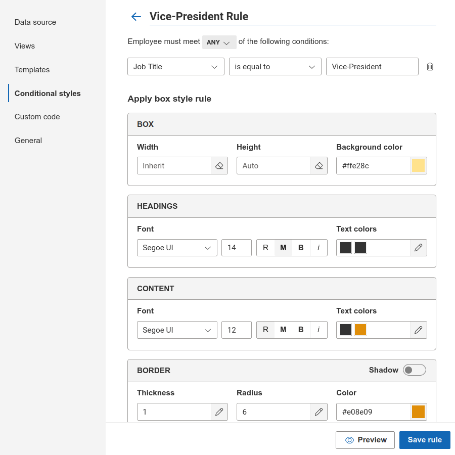 Create and configure conditional styles by job title