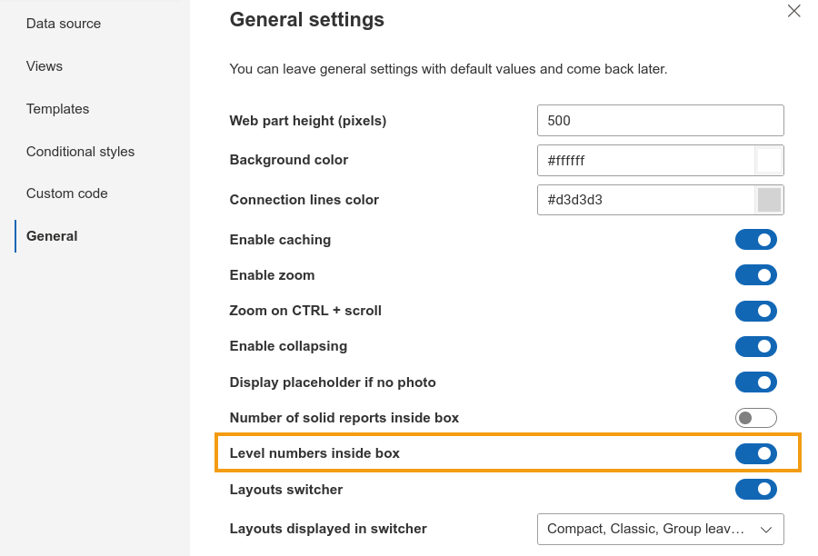 General settings panel in the wizard