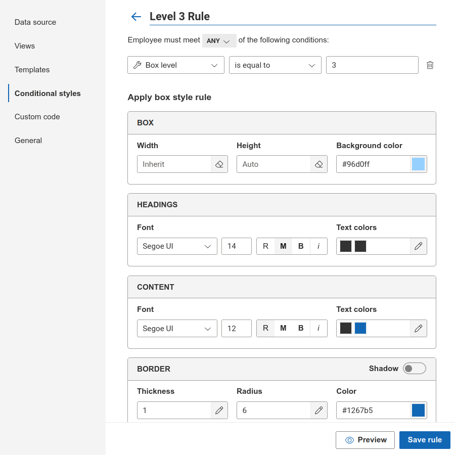 Create and configure conditional styles by level