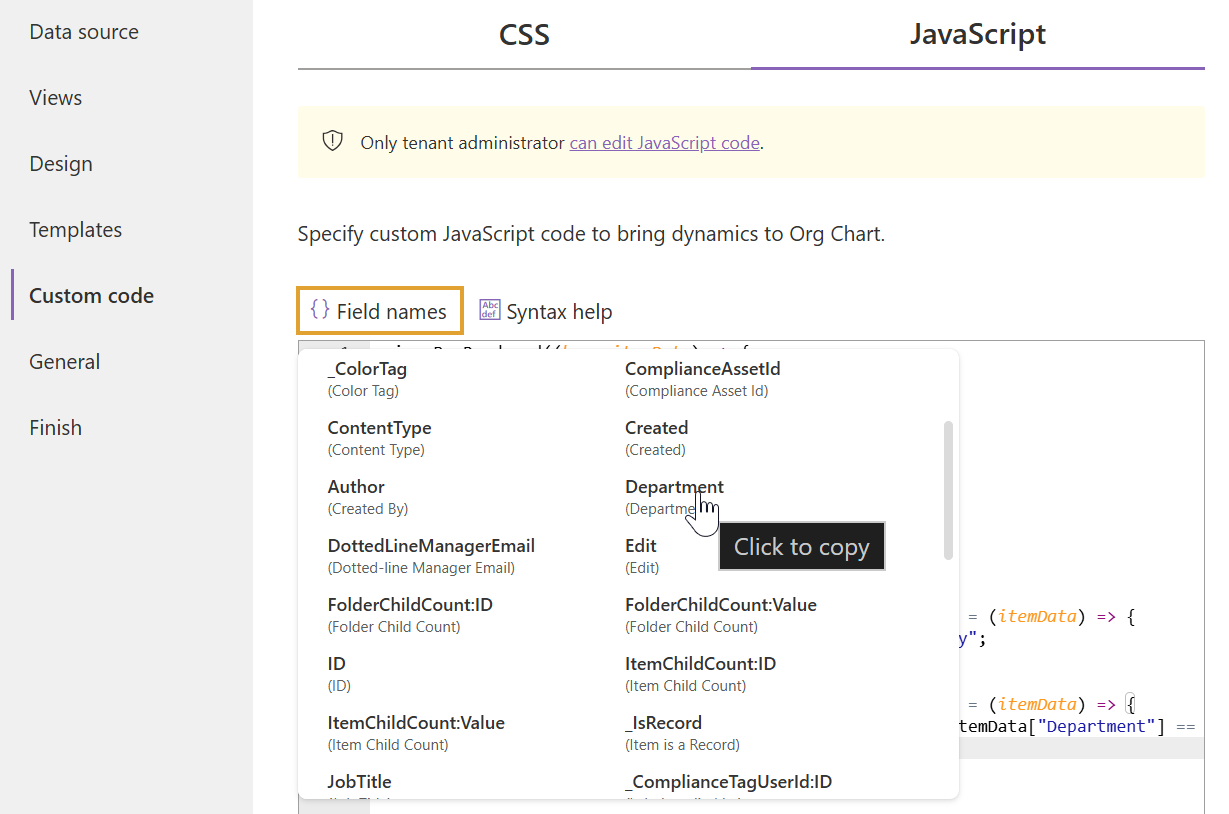 List of available fields