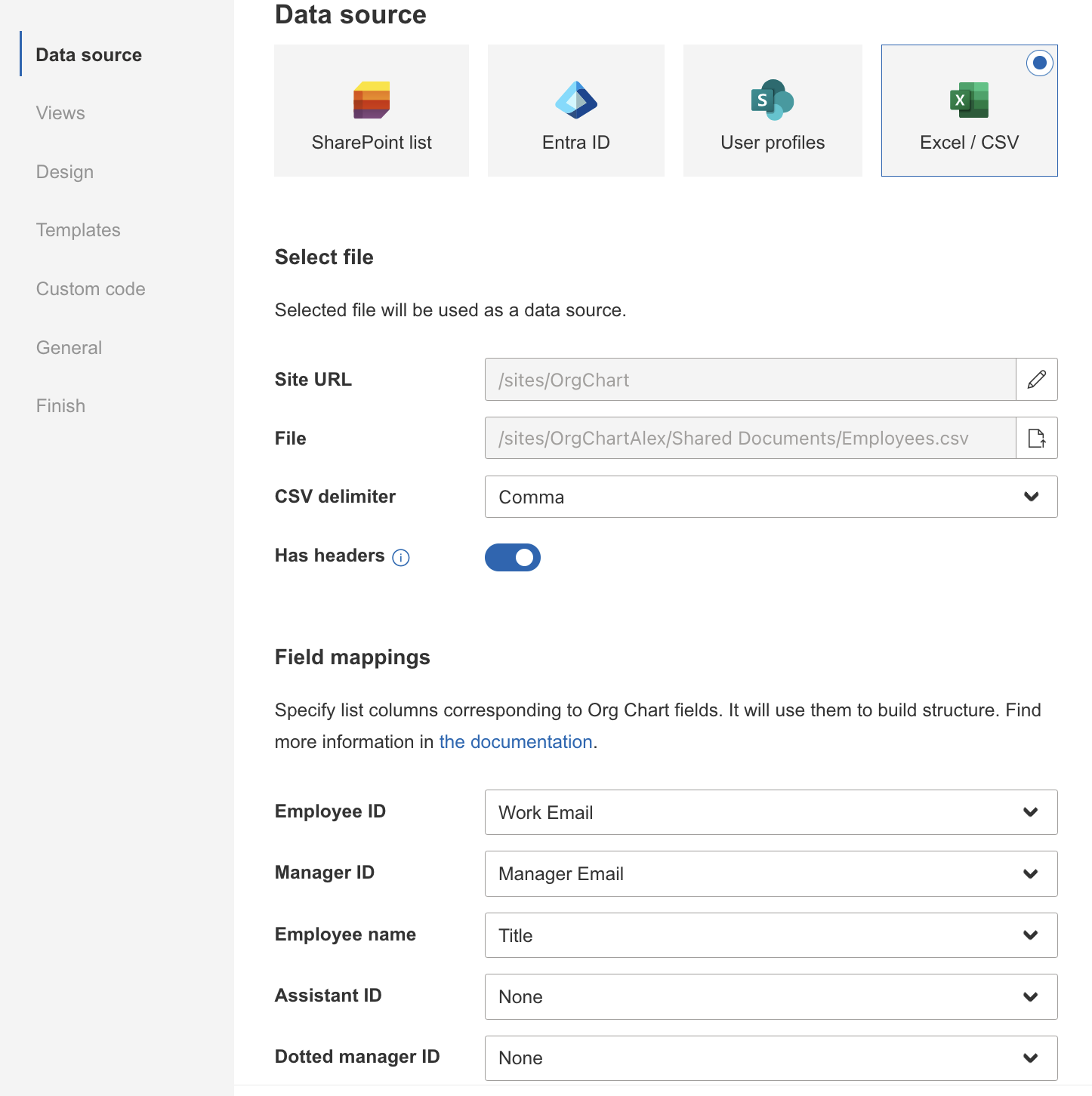 Configuration CSV mapping