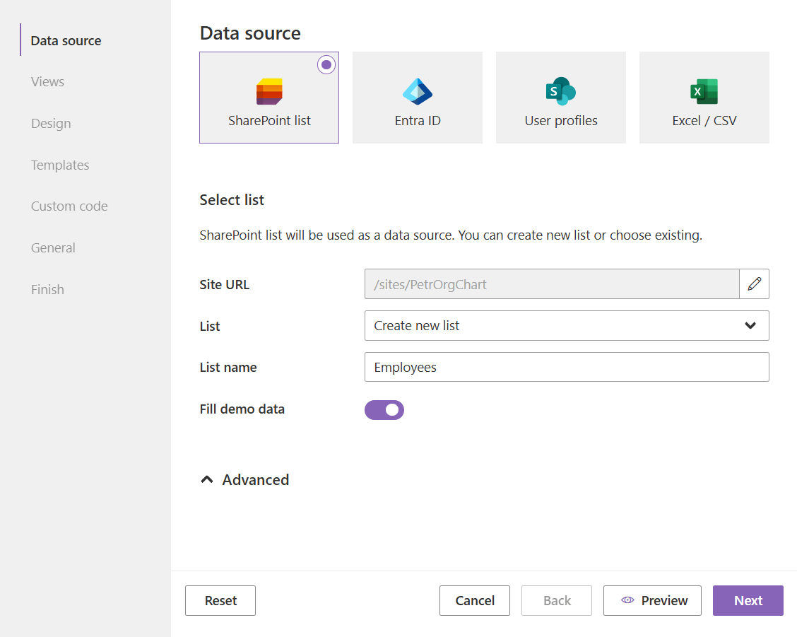 OrgChart configuration wizard