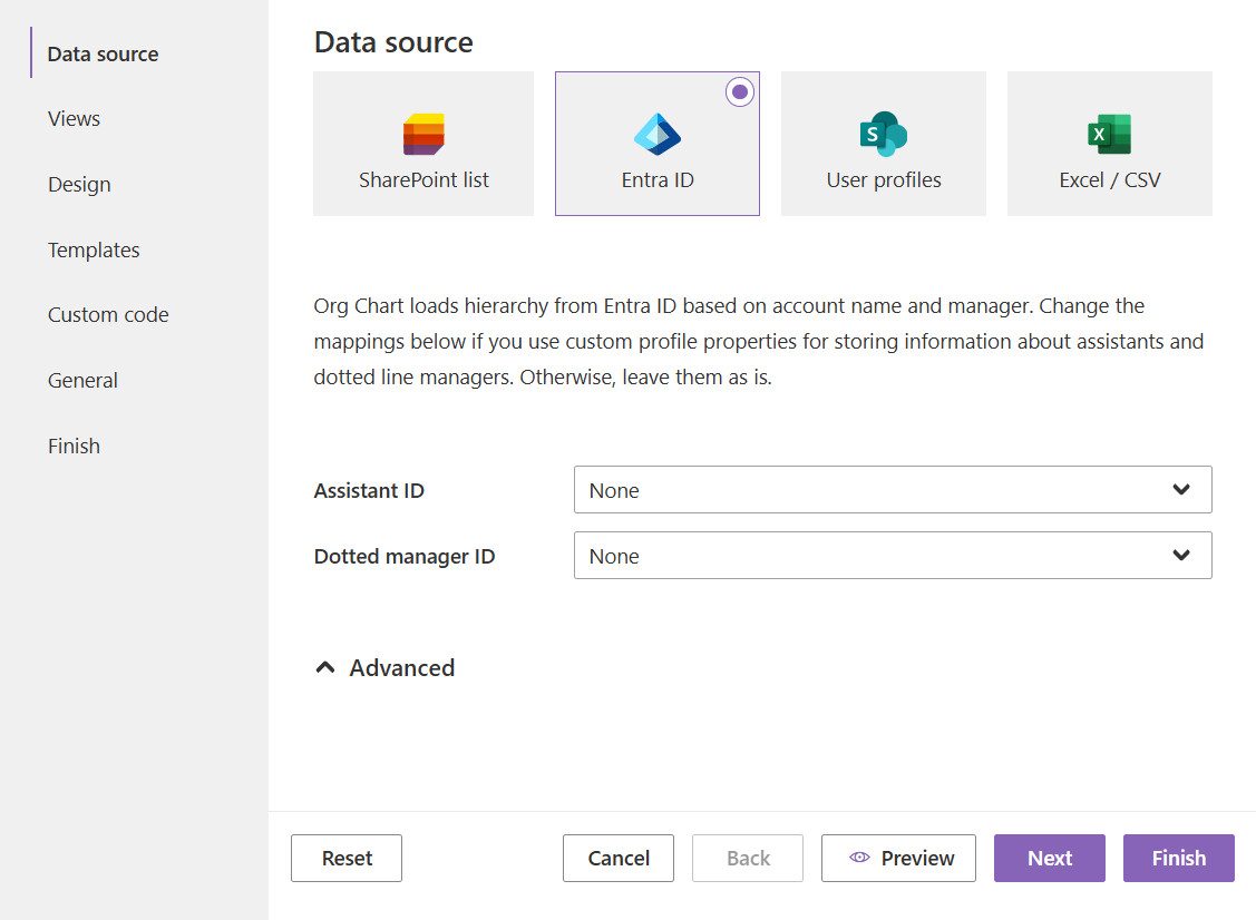 OrgChart configuration wizard