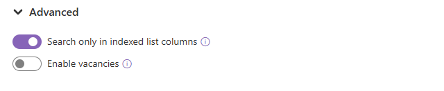 Search in indexed columns