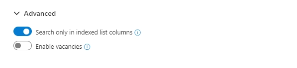 Search in indexed columns