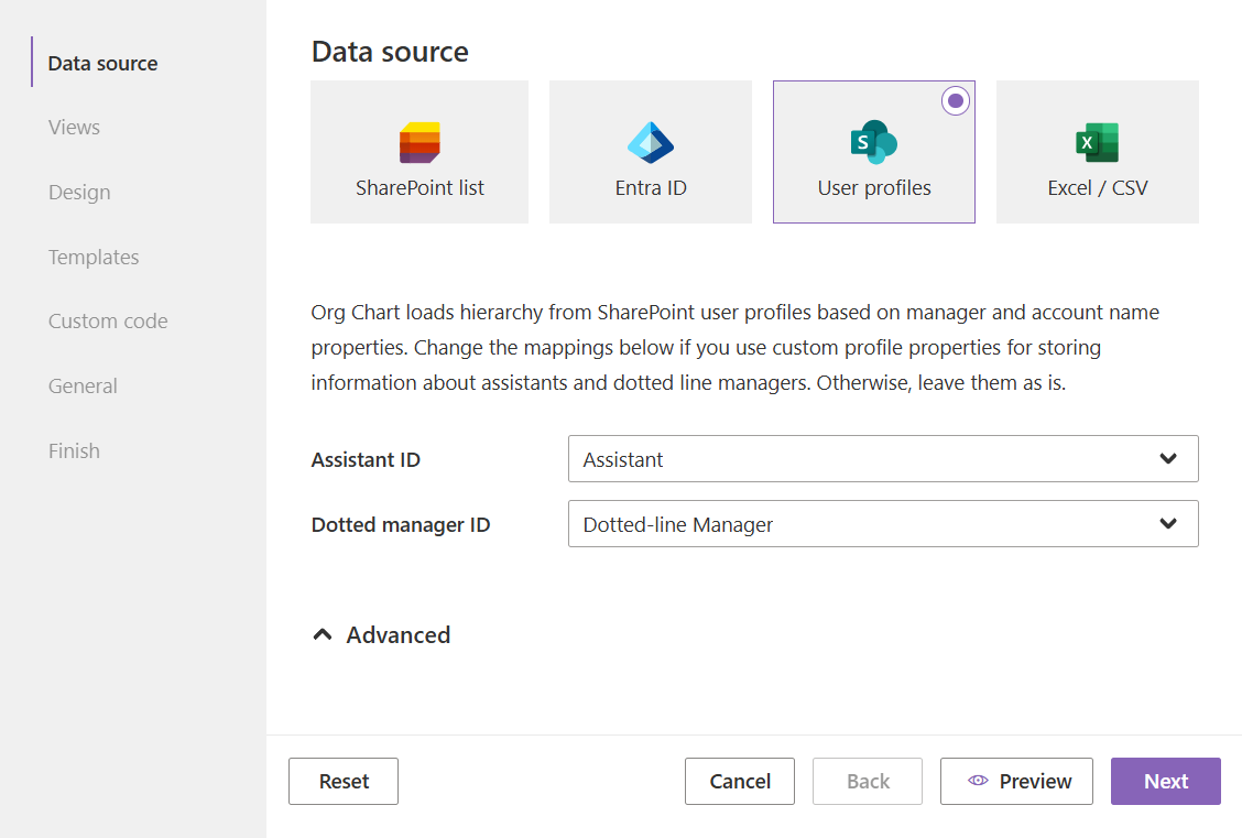 OrgChart configuration wizard