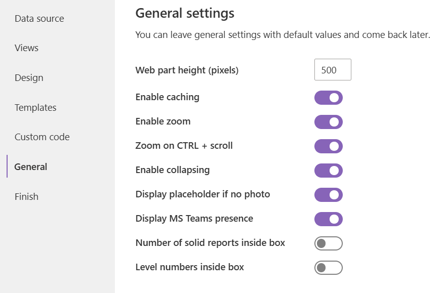 OrgChart general settings