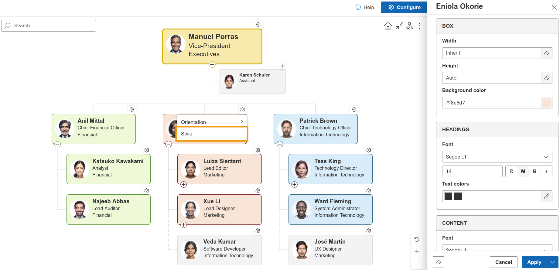 Individual box style settings in Org Chart