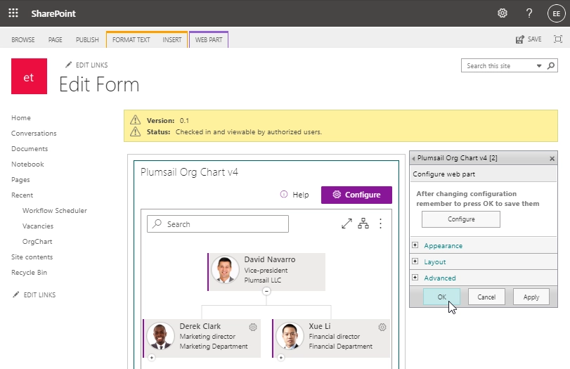 Apply configuration changes on a classic page