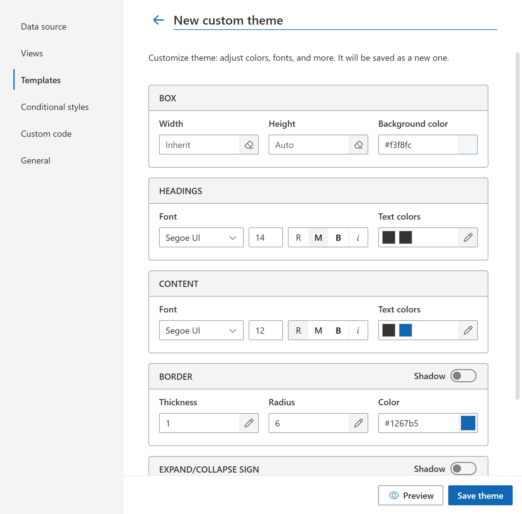 Custom theme settings in Org Chart templates