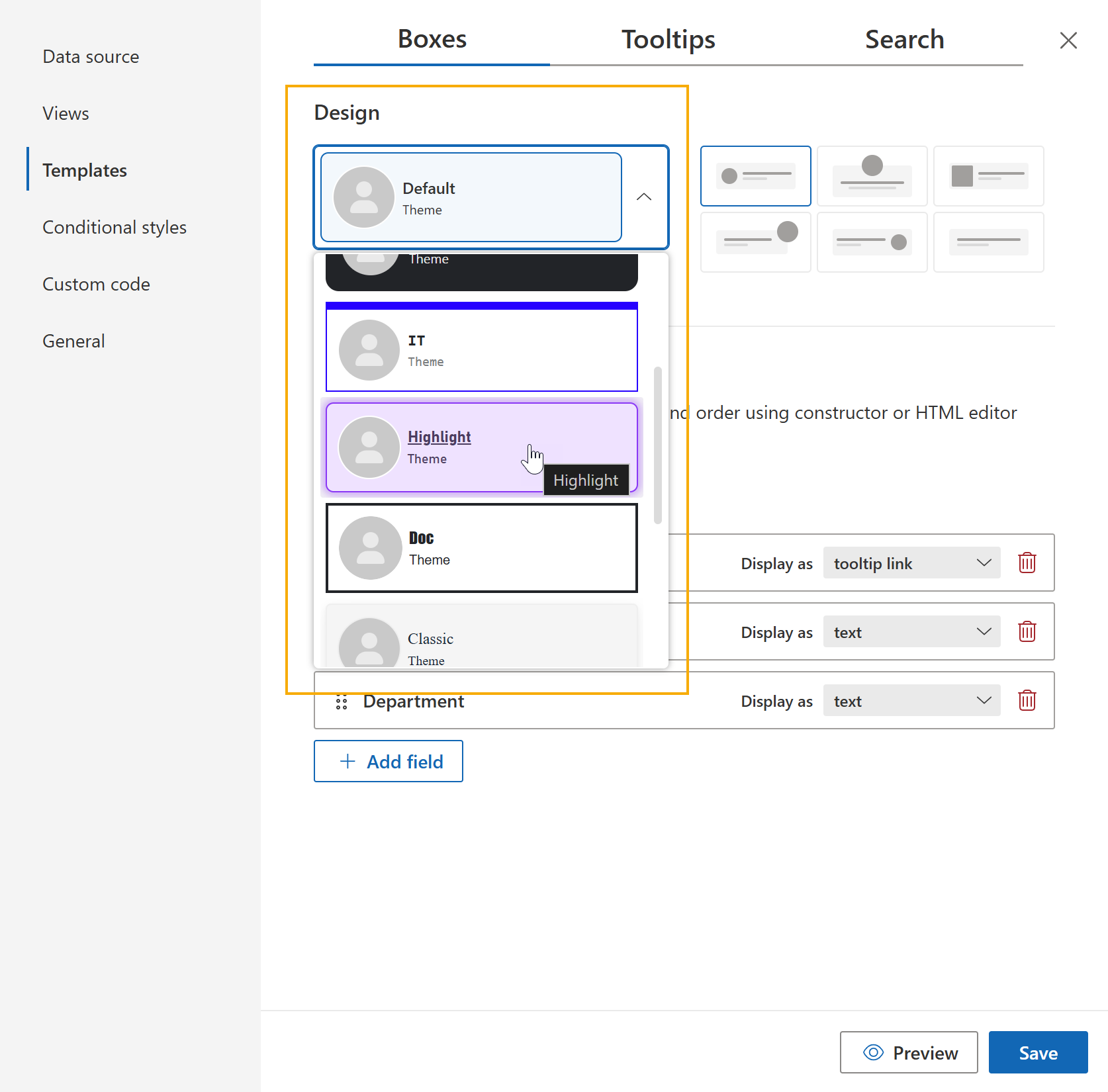 Theme selection in Org Chart templates