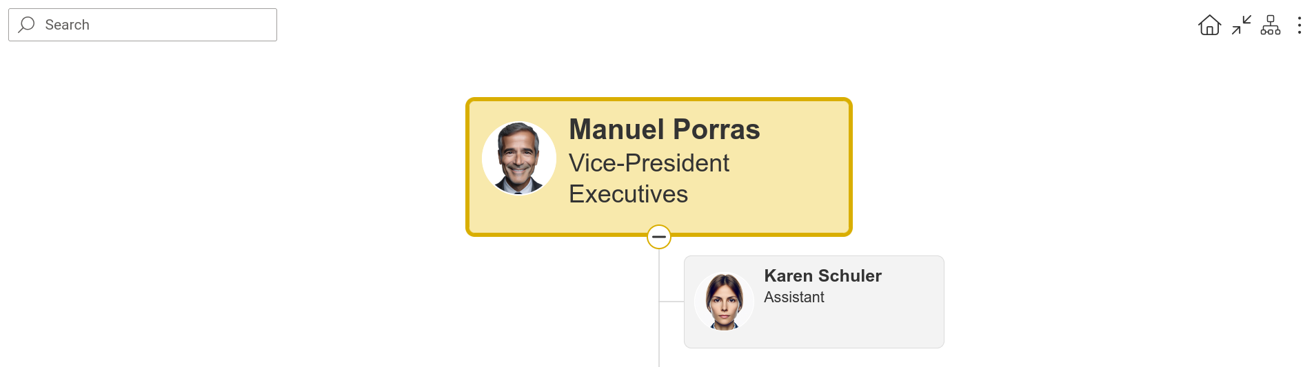 Org Chart showing one assistant connected to an employee
