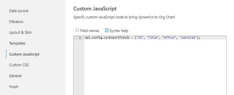 CSV export fields