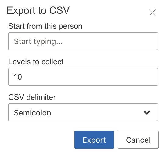 Export to CSV menu