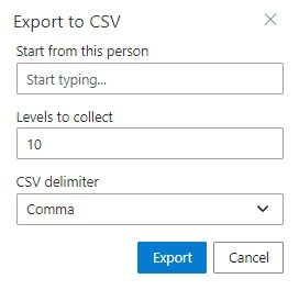 Export to CSV menu