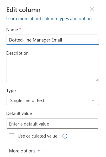 SharePoint list column details for dotted-line manager values