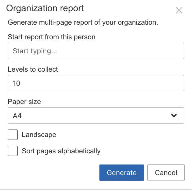 Orgchart generate report dialog