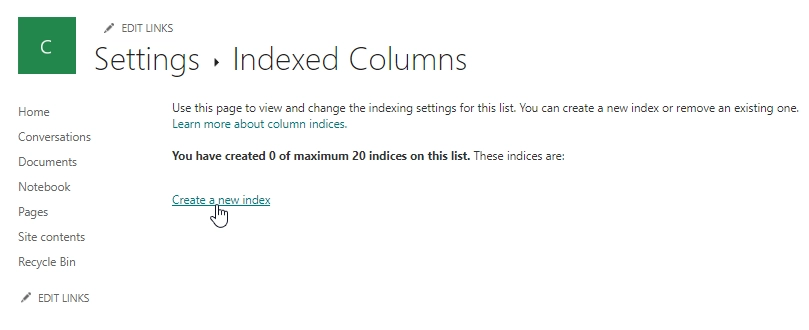 Create index