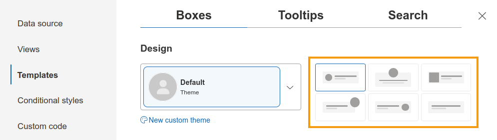 Image display settings in the Boxes tab for adjusting position and size