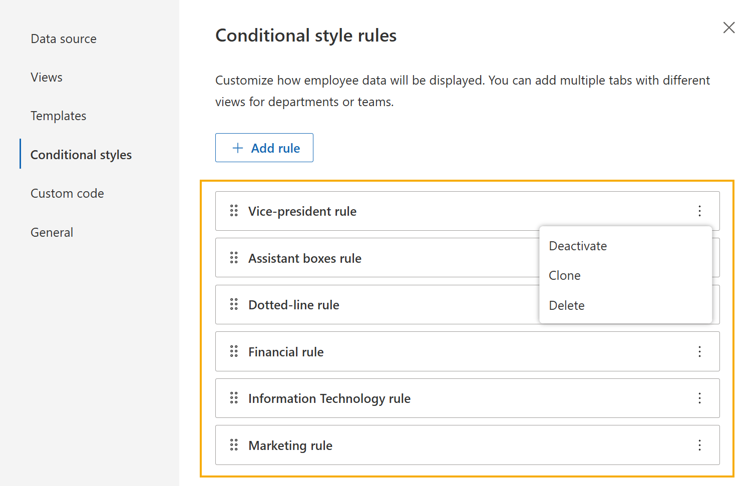 Additional actions for a conditional style rule