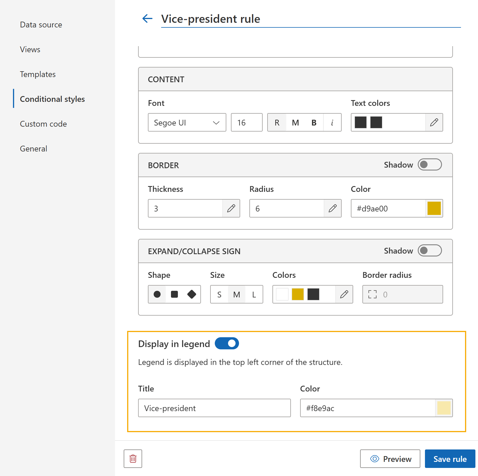 Conditional style display legend