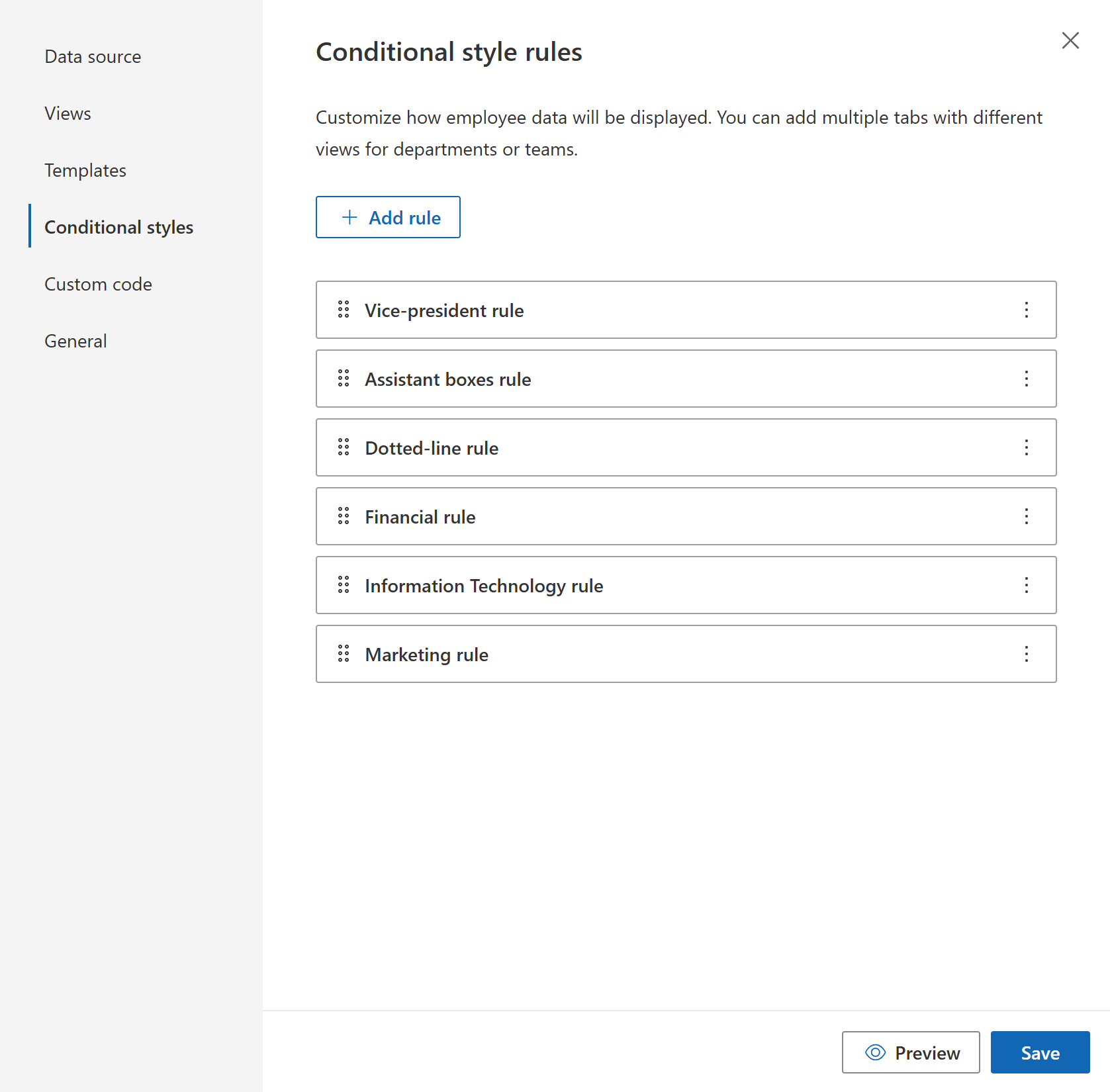 Org Chart configuration wizard Conditional styles