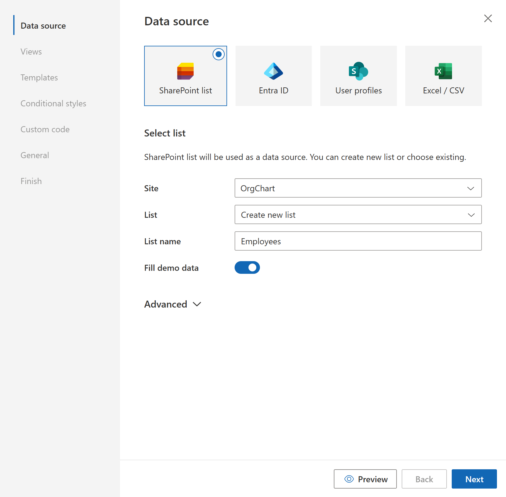 Create SharePoint list with demo data