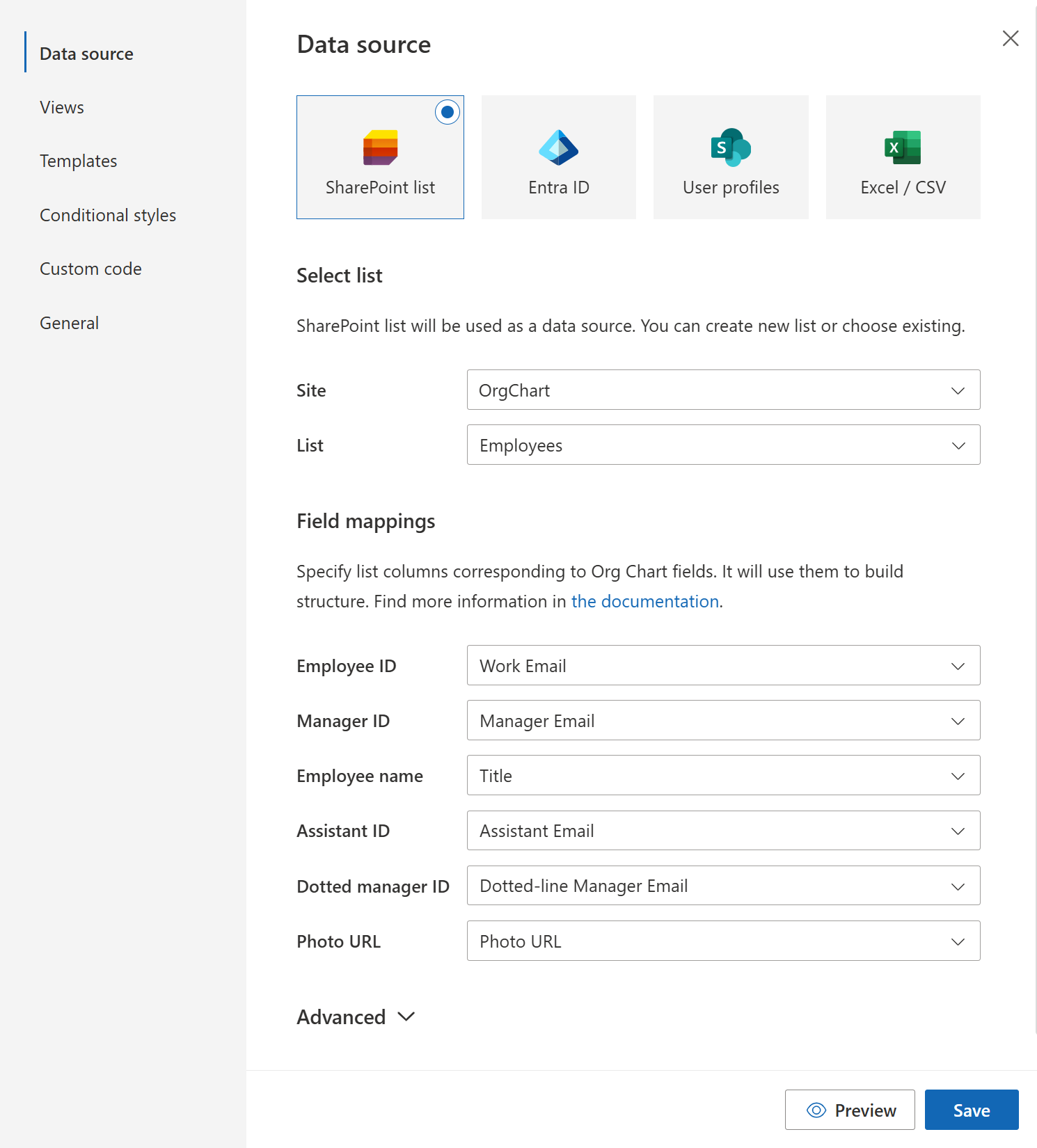 Map SharePoint list fields